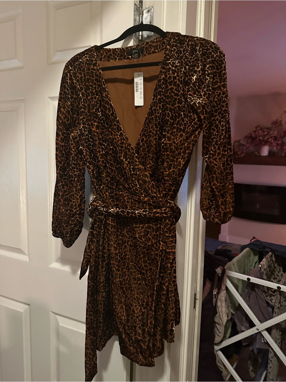NWT J.Crew Leopard Velvet Wrap Dress 10P